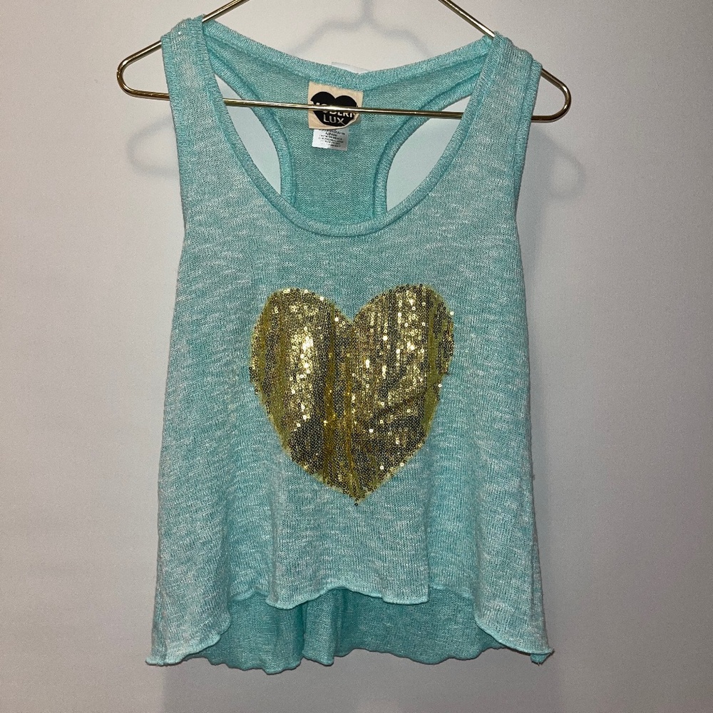 BRAND NEW Gold Sequins Heart Knit Tank Top Size S